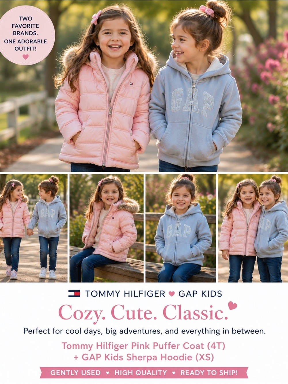Tommy Hilfiger Pink Puffer Coat (4T) + GAP Kids Sherpa Hoodie (XS)